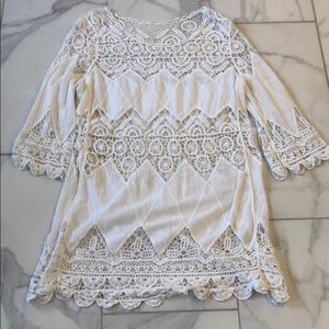Whit lace bathing suit cover up large